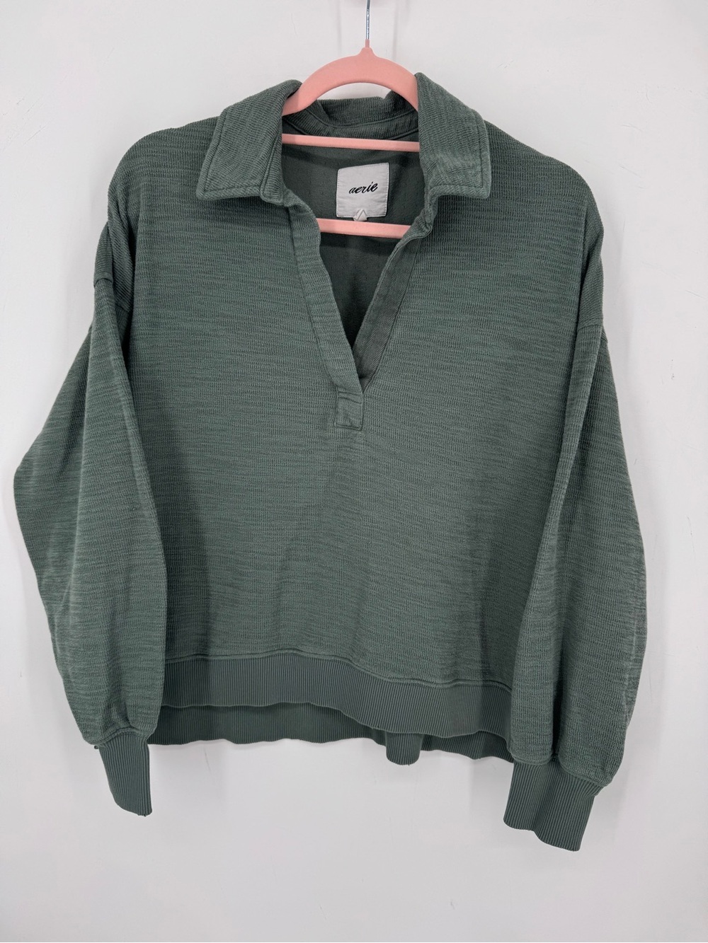 Aerie Sage Green Collared Pullover Sweatshirt Cozy Lounge Oversized Size Small